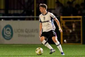 Haverfordwest County's Rhys Abbruzzese during the 2026/27 Novira Cymru Premier match between Cardiff Met & Haverfordwest County at Cyncoed Campus, Cardiff, Wales