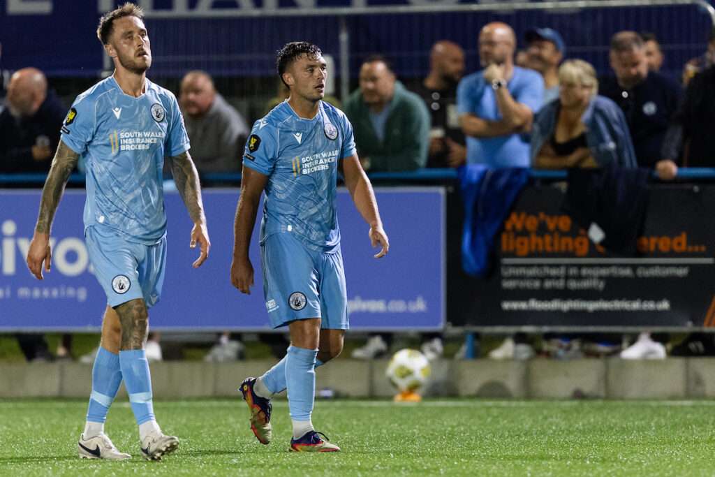 Cambrian Uniteds Liam Eason scores from the penalty spot and celebrates 1-0 during the 2026/27 Novira Cymru Premier fixture between Cambrian United & Flint Town United at M&P Group 3G Stadium, Clydach Vale, Rhondda, Wales, United Kingdom.