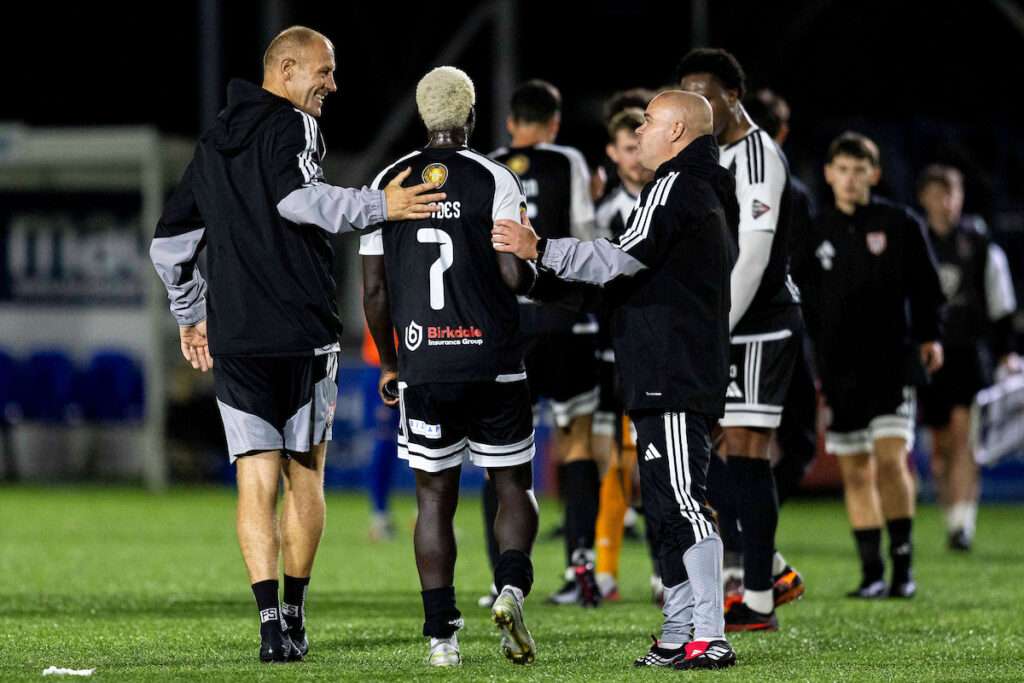 Flint Town United manager Lee Fowler during the Novira Cymru Premier match between Penybont & Flint Town United at the DragonBet Stadium, Bridgend, Wales
