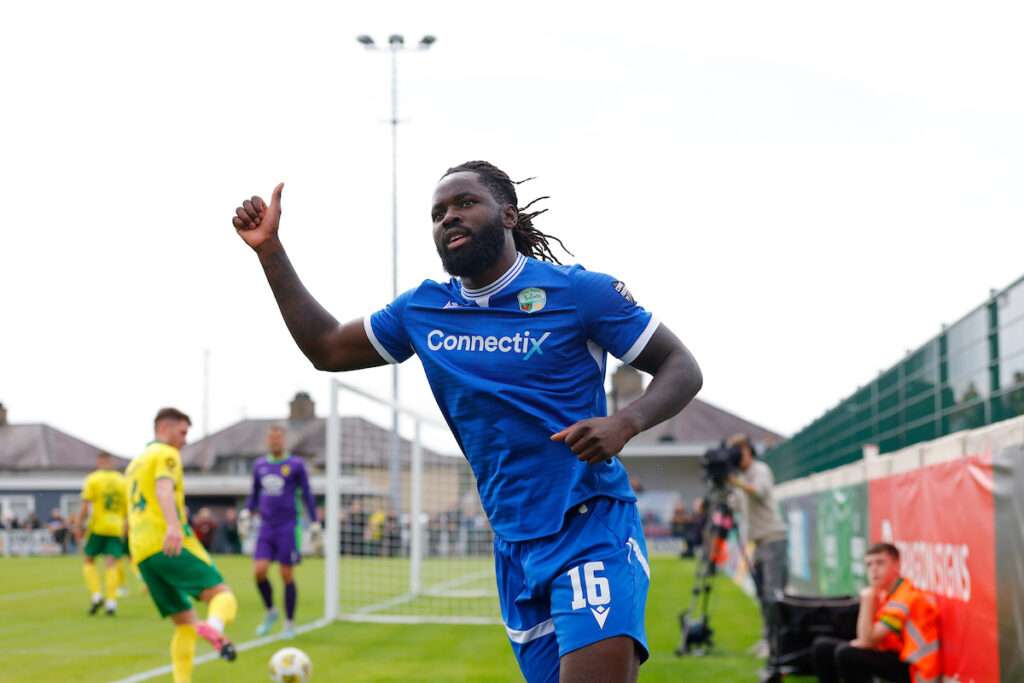 CAERNARFON, WALES - 31 AUGUST 2026: Dynel Simeu of The New Saints during the Novira Cymru Premier game between Caernarfon Town and The New Saints at The Oval Stadium in Caernarfon. (Pic by James Baylis/FAW)