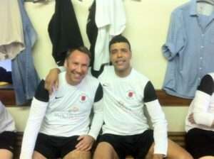 Paul Merson (L) and Chris Kamara (R) for Welsh football club Welshpool Town