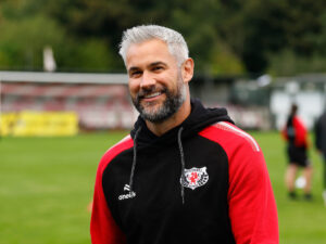 Jamie Reed of Holywell Town during the Novira Cymru Premier game between Holywell Town and Colwyn Bay at the Barton’s North Wales Stadium in Holywell.