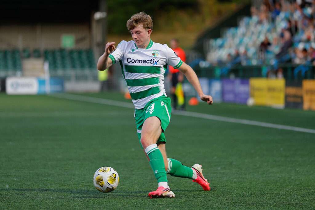 Zach Nolan of TNS during the Novira Cymru Premier game between The New Saints and Haverfordwest County at Park Hall Stadium in Oswestry