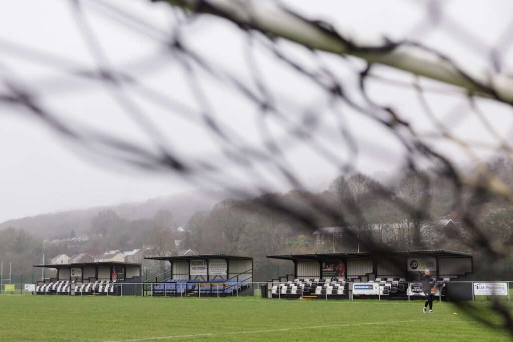 General view during the 2023/24 JD Cymru South League fixture between Pontardawe Town FC & Llantwit Major FC at Parc Ynysderw Pontardawe, Wales