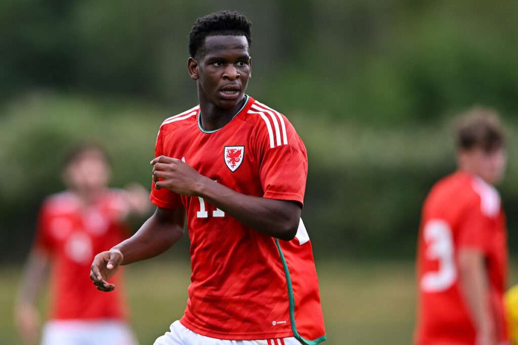 Japhet Matondo during the International Friendly match between Wales u19 and Sweden u19 at Cardiff International Stadium on the 15th June 2023
