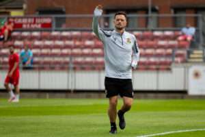 Llanelli Town manager Lee John ahead of kick off. Llanelli Town v Pontypridd United in the JD Cymru South at Stebonheath Park on the 26th August 2024