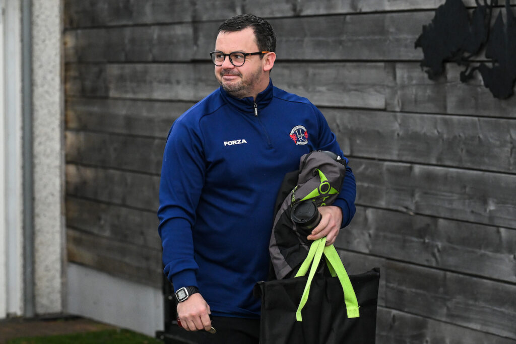 Jay Davies Manager of Llandudno Ladies arrives ahead of the Bute Energy Welsh Cup - Qualifying Round between Llandudno and Connah's Quay Nomads at the Go Goodwins Stadium