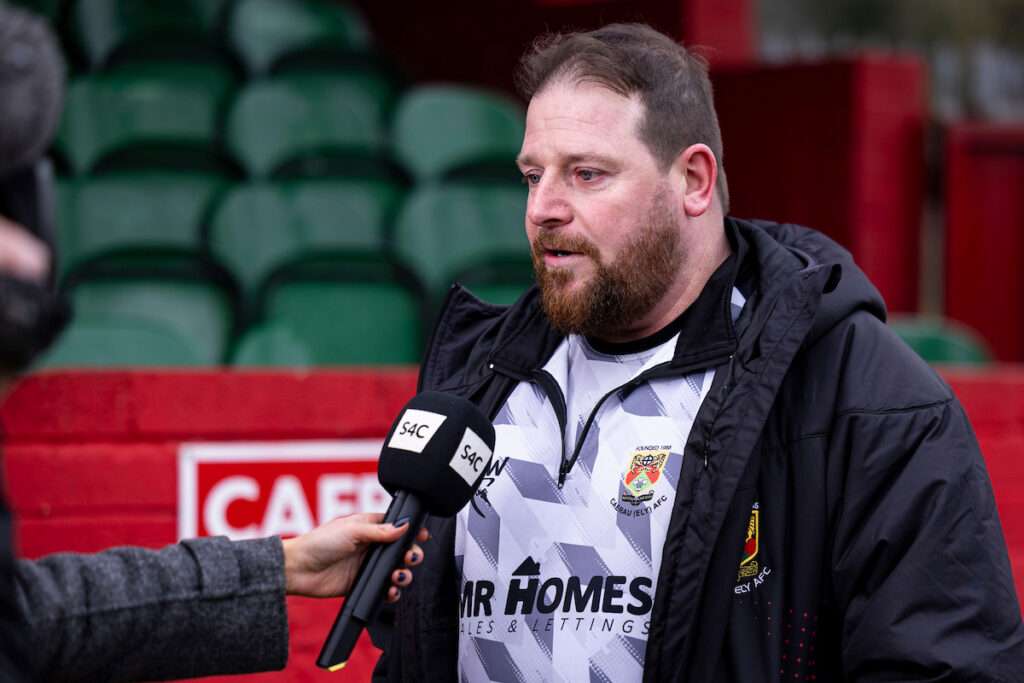 Caerau Ely manager Dean Wheeler ahead of the match.
Caerau Ely v Connahs Quay in the JD Welsh Cup at Cwrt yr Ala Road on the 16th February 2025.