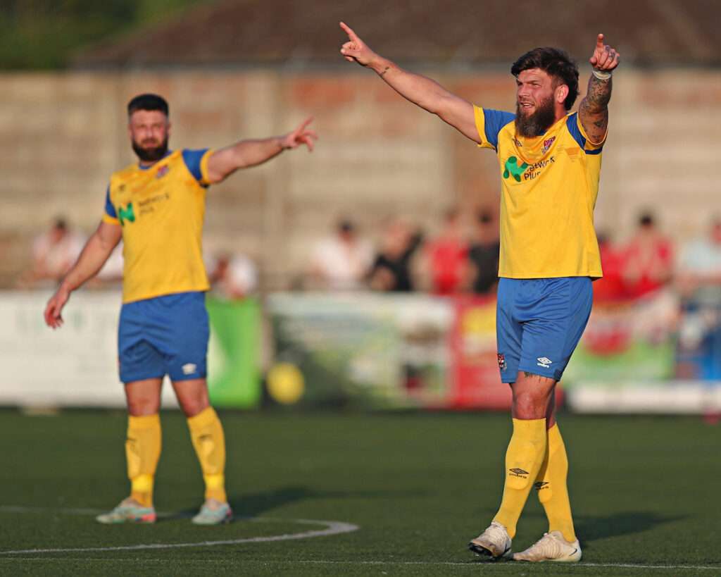 Shane Sutton of Knighton Town during CPD Porthmadog vs Knighton Town in the Lock Stock Ardal Leagues North League Play-Off Final at Park Avenue, Aberystwyth