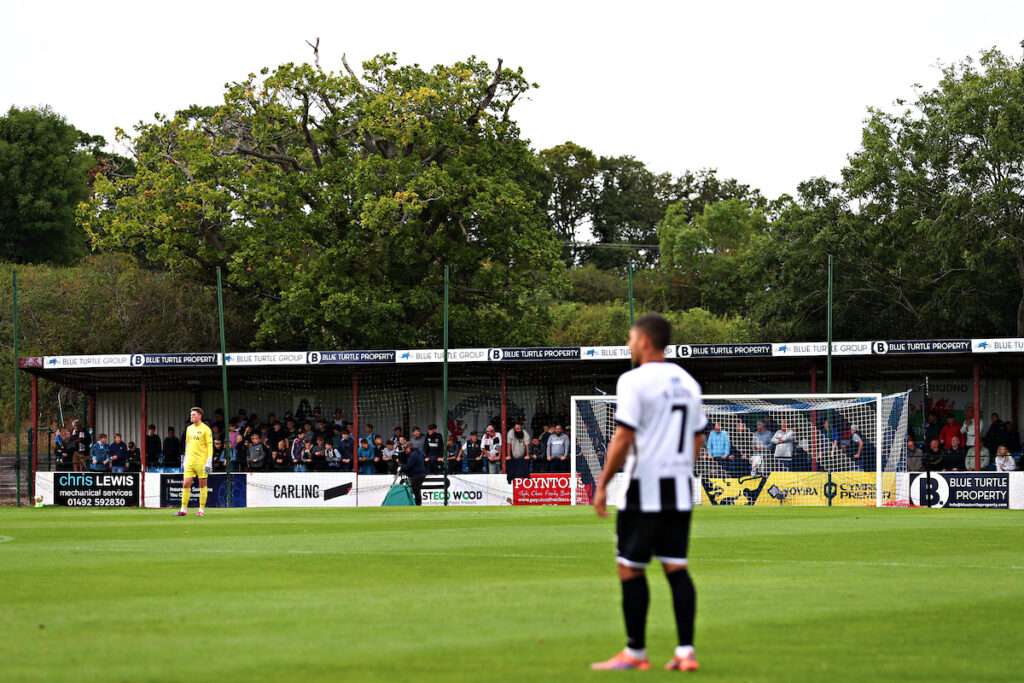 Llandudno fans during Colwyn Bay FC vs Llandudno FC in Round 6 of the Novira Cymru Leagues Premier at the Blue Turtle Arena, Colwyn Bay