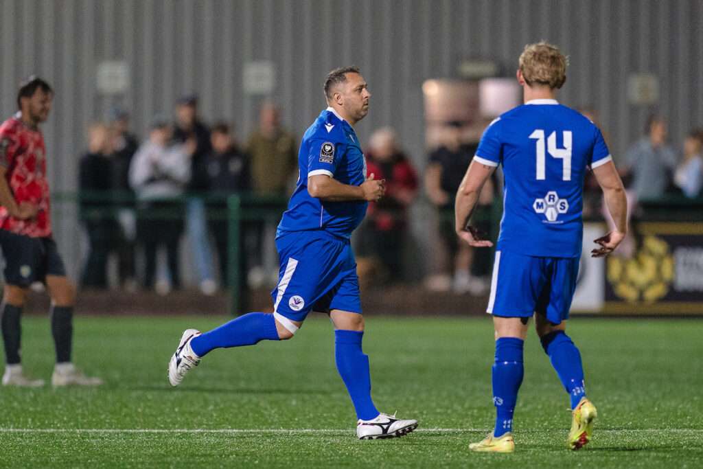 Trethomas Bluebirds' Michael Chopra during the Novira Cymru Leagues South fixture Trethomas Bluebirds vs Caerphilly Athletic at CCB Centre