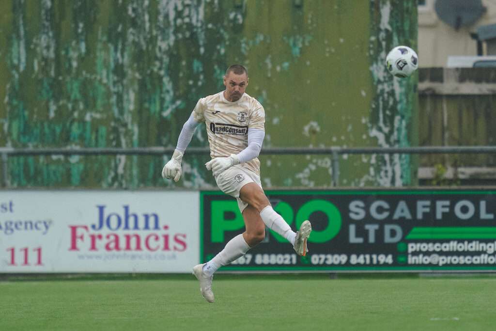 Carmarthen Town's Lee Idzi during the Novira Cymru Leagues South fixture Carmarthen Town vs Ynyshir Albions at LHP Stadium, Carmarthen, Wales
