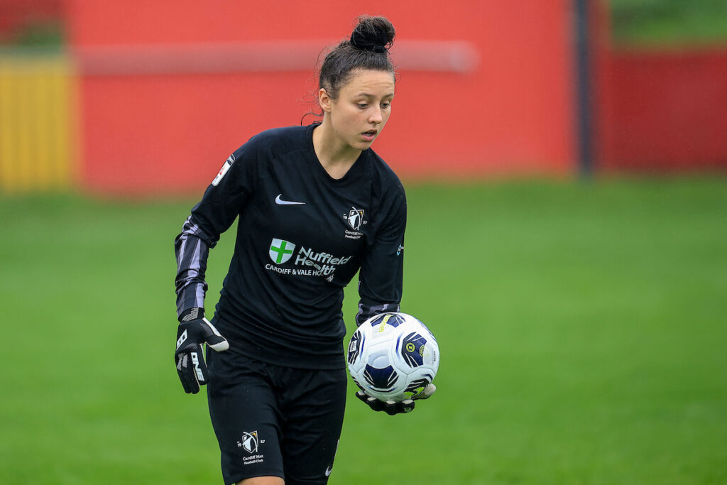 Cardiff Met WFC's Violet Bell during the 2025/26 Genero Adran Premier league fixture between  Briton Ferry Llansawel Women & Cardiff Met WFC at The Renewable Centre 