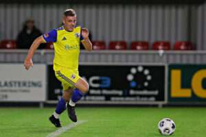 Trearddur Bay's Ashley Ainsworth during Denbigh Town vs Trearddur Bay FC in Round 1 of the FAW Welsh Cup at Central Park, Denbigh