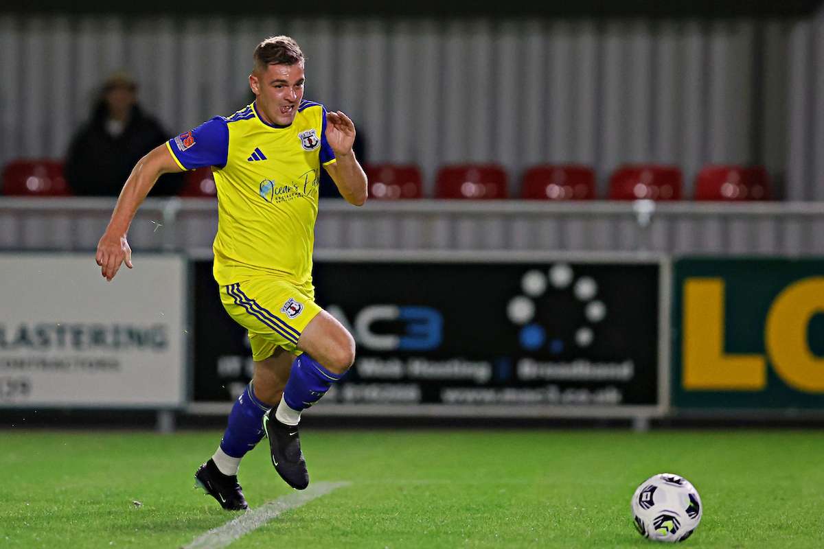 Trearddur Bay's Ashley Ainsworth during Denbigh Town vs Trearddur Bay FC in Round 1 of the FAW Welsh Cup at Central Park, Denbigh