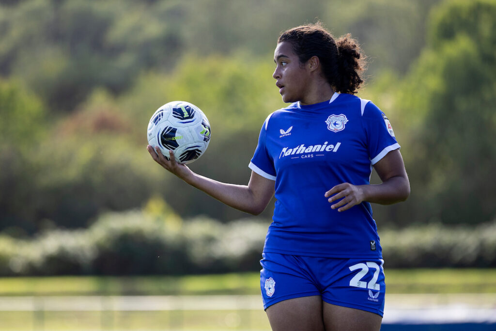 Cardiff City’s Ella Hilliard during the Genero Adran Premier match between Cardiff City & Briton Ferry Llanswel at the The Cardiff International Sports Stadium, Cardiff, Wales. (Pic by Lewis Mitch