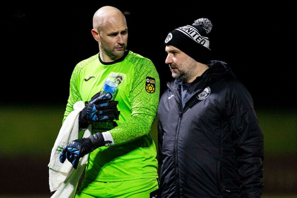 Pontypridd United goalkeeper Mike Lewis during half time. Pontypridd United v Afan Lido in the JD Cymru South at USW Sports Park on the 30th January 2026.