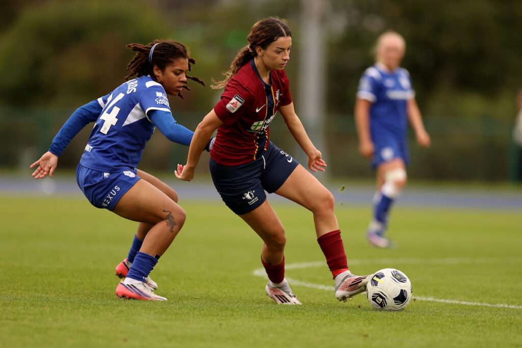 Cardiff Met's Faith Mulenga in the Genero Adran Premier 26/27 fixture between Cardiff City Women FC and Cardiff Met WFC Women at Cardiff International Sports Stadium in Cardiff, Wales