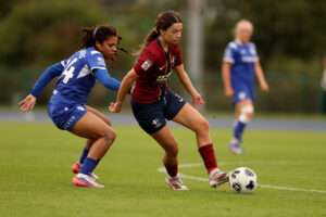 Cardiff Met's Faith Mulenga in the Genero Adran Premier 26/27 fixture between Cardiff City Women FC and Cardiff Met WFC Women at Cardiff International Sports Stadium in Cardiff, Wales