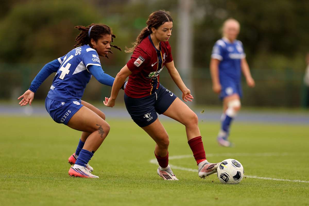 Cardiff Met's Faith Mulenga in the Genero Adran Premier 26/27 fixture between Cardiff City Women FC and Cardiff Met WFC Women at Cardiff International Sports Stadium in Cardiff, Wales