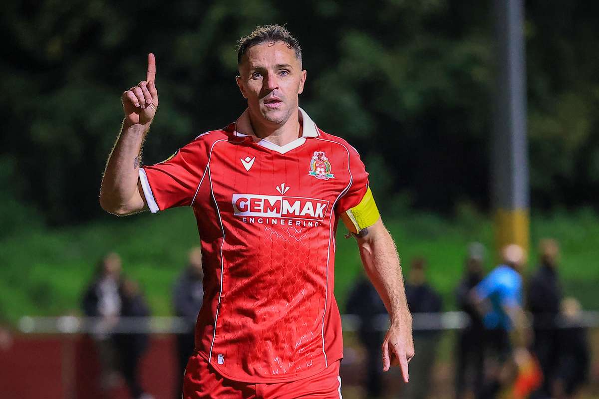 Briton Ferry Llansawel AFC's Luke Bowen celebrates after scoring during the 2026/27 FAW Welsh Cup 26/27 fixture between Briton Ferry Llansawel FC & Afan United FC at The Renewable Centre Stadium, Neath, Wales