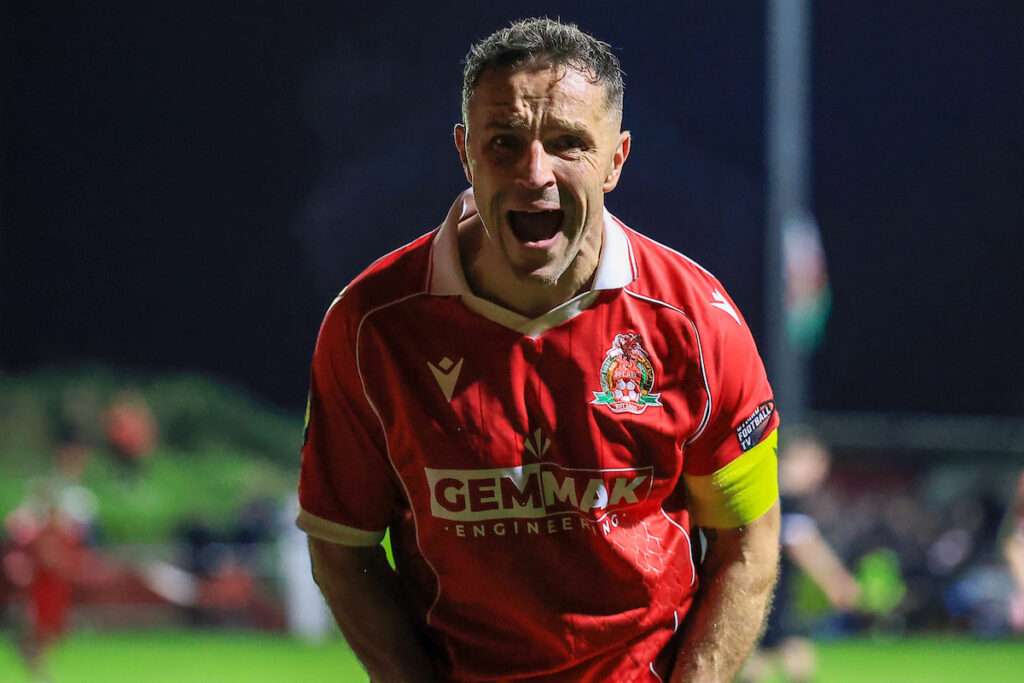 Briton Ferry Llansawel AFC's Luke Bowen celebrates after scoring during the 2026/27 FAW Welsh Cup 26/27 fixture between Briton Ferry Llansawel FC & Afan United FC at The Renewable Centre Stadium, Neath, Wales