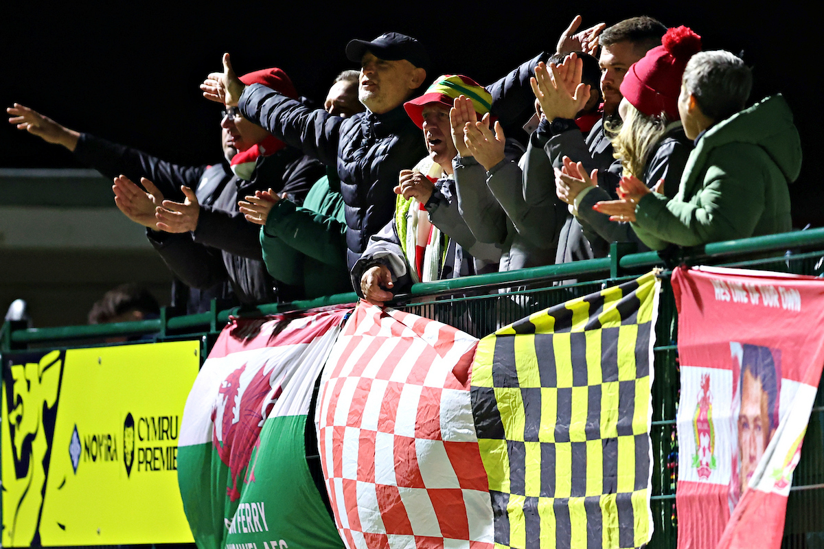 Briton Ferry fans after Caernarfon Town vs Briton Ferry Llansawel in Round 14 of the Novira Cymru Premier at The Oval, Caernarfon