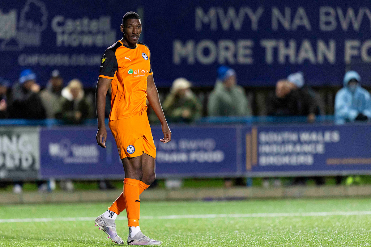 Airbus UK Broughton's Brandon Diau during the 2025/26 Novira Cymru Premier match between Cambrian United & Airbus UK Broughton
