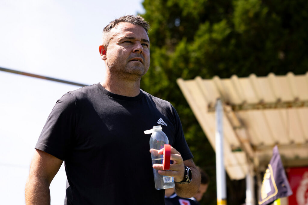 Baglan Dragons manager Carl Clement during the 2026/27 Novira Cymru South match between Baglan Dragons & Pure Swansea at the The Renewable Centre Stadium, Briton Ferry, Wales
