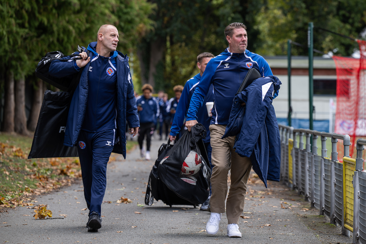 CPD Dinas Bangor 1876's Manager, Huw Griffiths arrives ahead of the Novira Cymru North game between Newtown