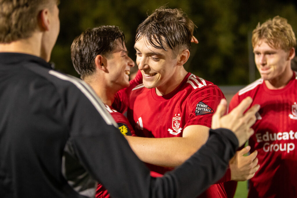 Connah's Quay Nomads celebrates at full time following the 2026-27 Novira Cymru Premier match between Connah's Quay Nomads and Airbus UK Broughton at Essity Stadium, Flint, Wales