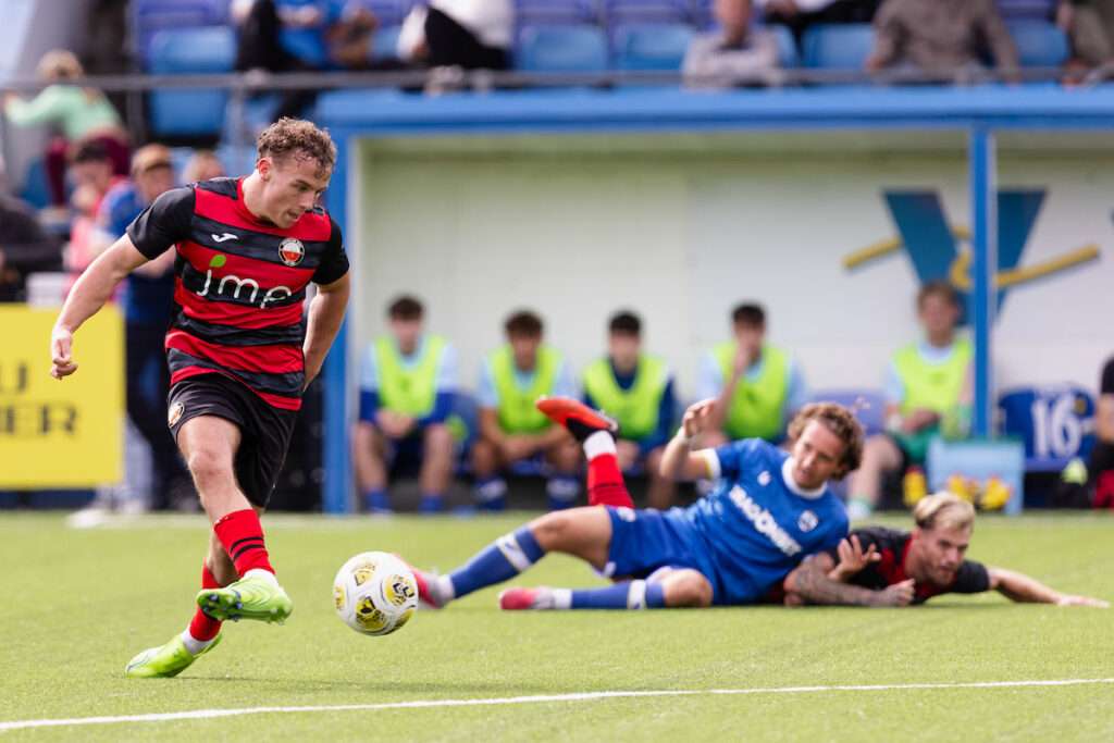 Trefelin's Daniel John during the 2026/27 Novira Cymru Premier league fixture between Haverfordwest County AFC & Trefelin BGC at The Dynamite Bridge Meadow Stadium, Haverfordwest, Wales