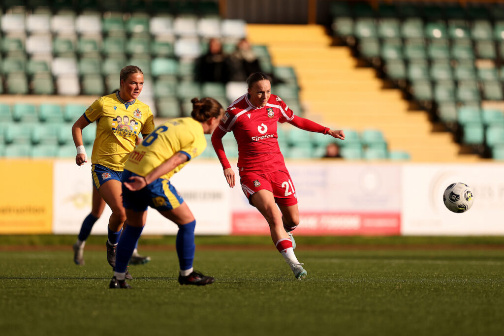 Wrexham's Lili Jones in the Genero Adran Premier 26/27 fixture between Barry Town United Women and Wrexham AFC Women at Jenner Park Stadium in Barry, Wales