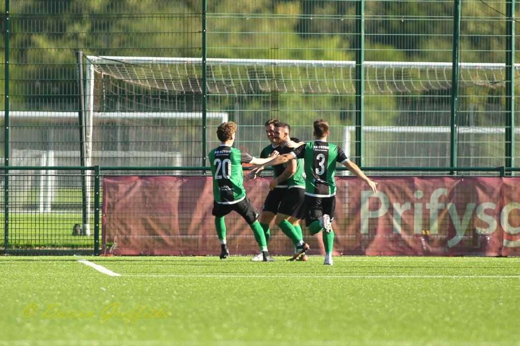 Aberystwyth Town celebrate Aaron Williams' goal against Pontypridd United in the Cymru South