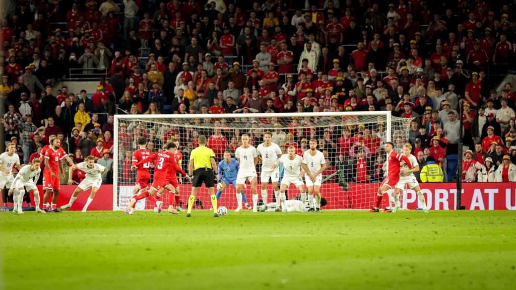 Neco Williams scores Wales' second goal against Norway in the UEFA Nations League