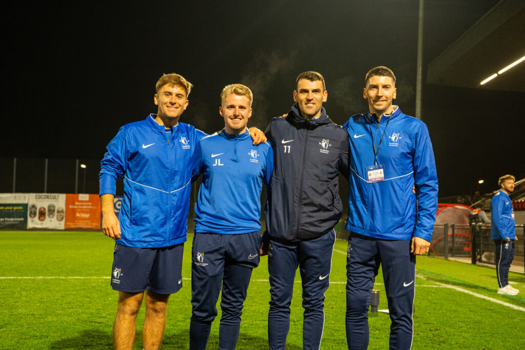 Jack Lyons the academy manager of Cardiff Met alongside Ryan Reynolds (Left) , Eliot Evans (Right) and Adam Roscrow (Centre)  (Image Credit: Samuel Jones)