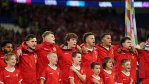 Wales national anthem ahead of UEFA Nations League game against Denmark.