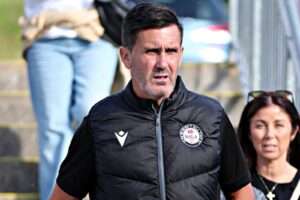 Steve Fisher of Bala Town before CPD Dinas Bangor 1876 vs Bala Town in Round 1 of the Novira Cymru North at the Bangor City Stadium, Bangor
